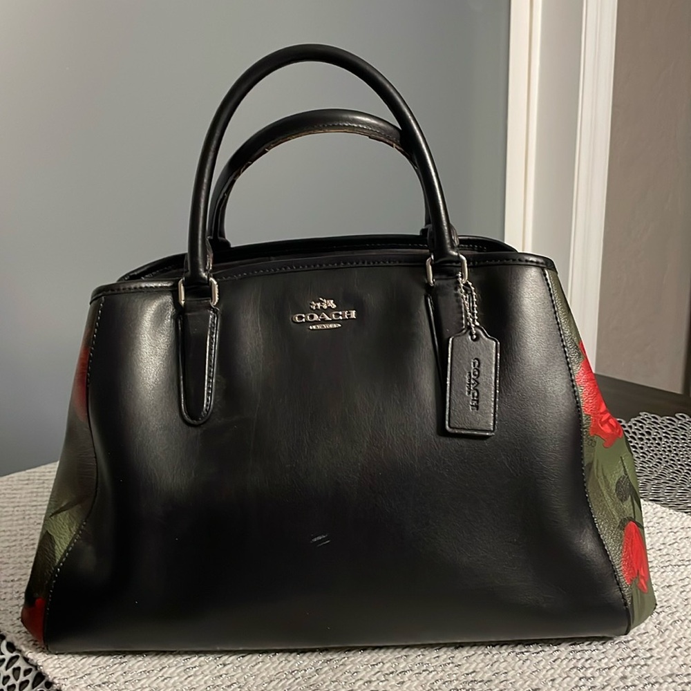Vintage Coach Satchel -black with floral sides
